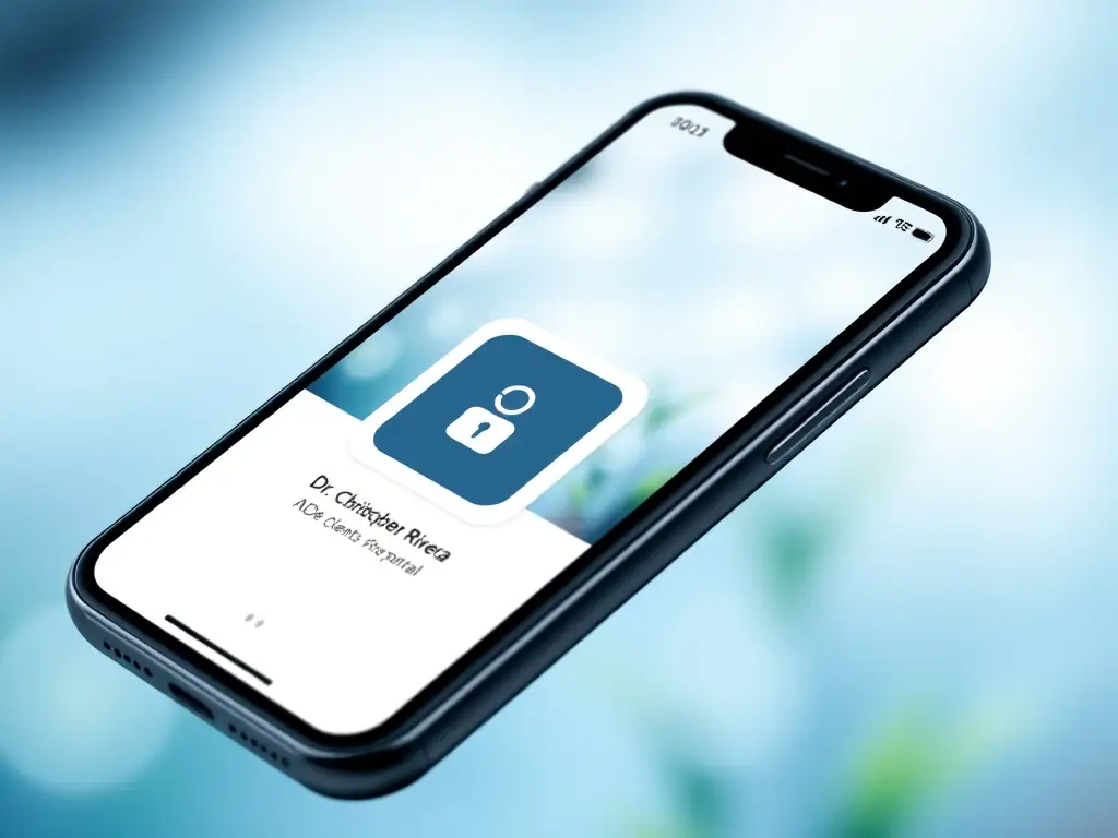 A smartphone displaying the Dr. Christopher Rivera ND client portal app, with a shortcut icon added to the home screen. The background is a calming, natural scene.